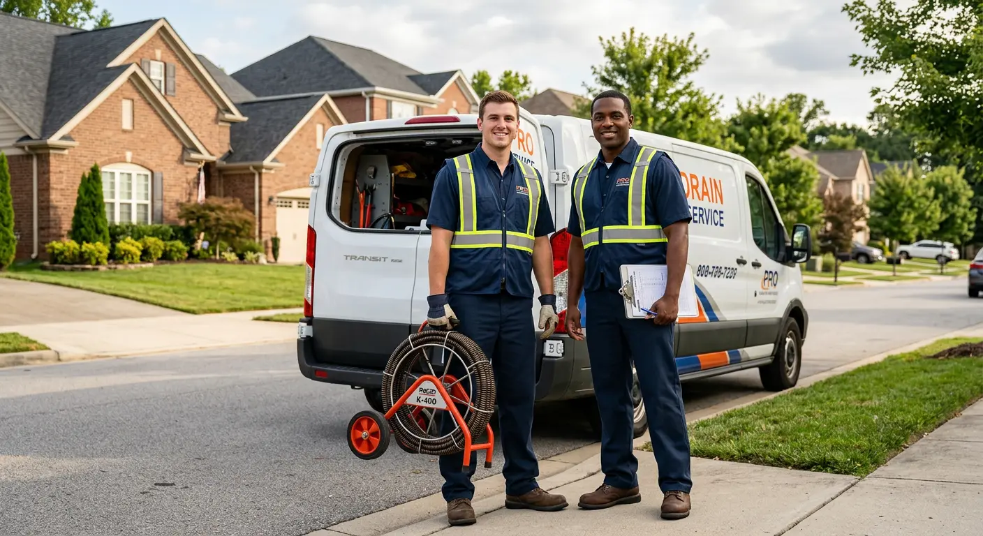 Sewer and drain service team with equipment ready for work in Northlake